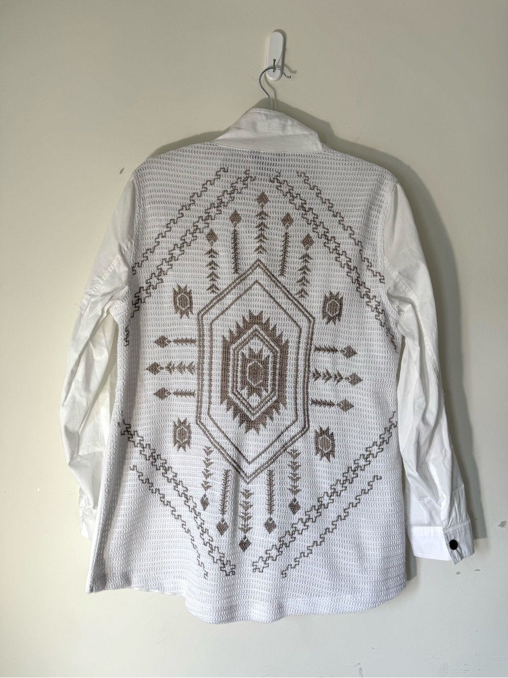 Multiples White Anorak Zip Jacket Aztec western crochet back NEW